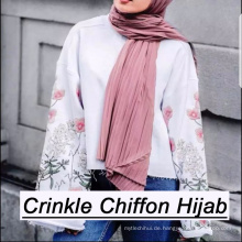 2017 sommer frau einfarbig plian muslimischen großhandel crinkle hijabs instant schal chiffon hijab